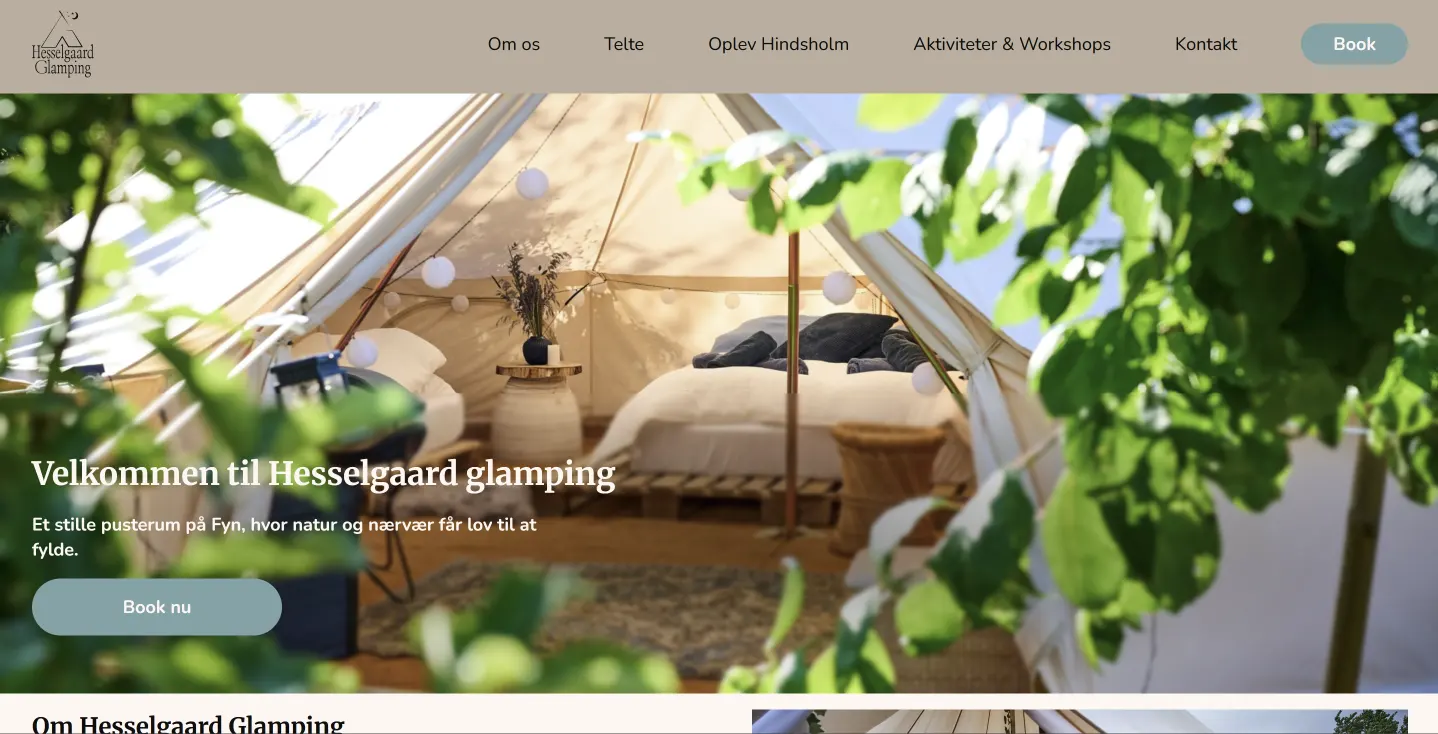 Forhåndsvisning af Hesselgaards glamping-website